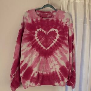 Urban Outfitters Pink Tie-Dye Heart Sweater